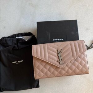 Small YSL bag wallet on chain, Silver hardware